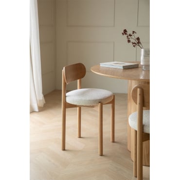 Set Van 4 Bianca Gestoffeerde Eiken Eetkamerstoelen Natuurlijk Hout & Crèmebeige Boucléstof - Sklum