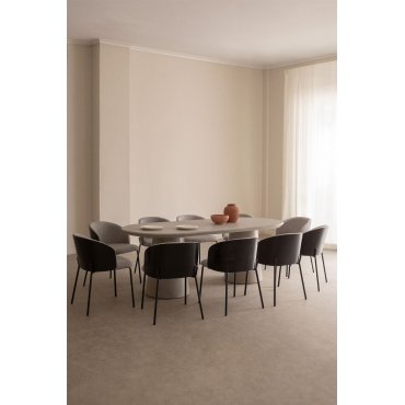 [*] Ovale Tafelset 220x95 Cm In Cement Noemi En 10 Eetkamerstoelen In Hout Gestoffeerd Amieva Zand Grijs & Stof Grijs – Taupe – Koel - Sklum
