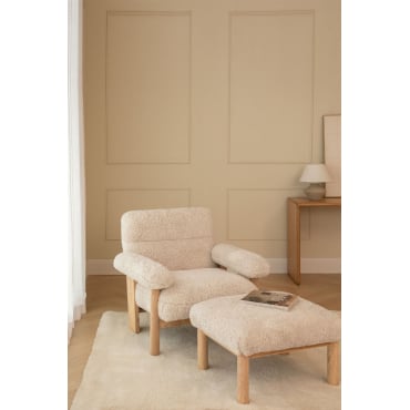 Bernia Fauteuil Met Voetensteun In Schapenvacht En Essenhout White - Sklum