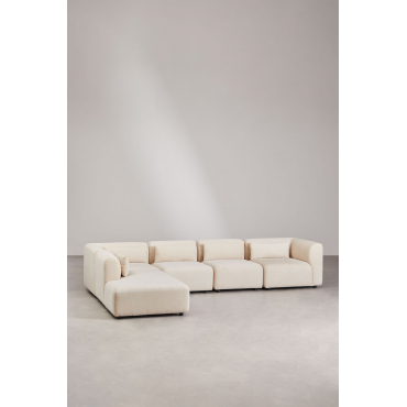 Fogler 5-delige Modulaire Bank Met Chaise Longue Links Corduroy Beige – Linnen - Sklum
