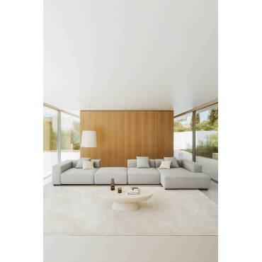 Modulaire Bank Met Chaise Longue Rechts, 3-delig Met Hoge Armleuning En Poef (↔︎480 Cm) Bruna Stof Gris Glacial - Sklum