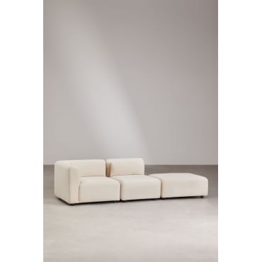 2-delige Modulaire Hoekbank Met Fogler Poef Corduroy Beige – Linnen - Sklum