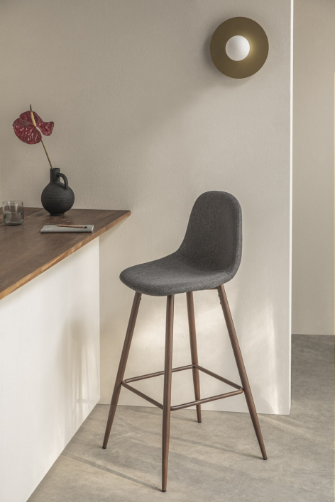Hoge kruk 65 cm van antraciet grijs stof en donker hout afgewerkte poten Glamm - Grijs – Antraciet