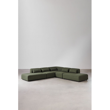Fogler 5-delige Modulaire Hoekbank Met Dubbele Chaise Longue Chenille Groen – Salie - Sklum