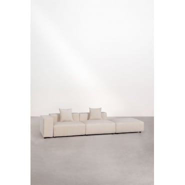 2-delige Modulaire Hoekbank Links Met Lage Armleuning En Poef (↔︎345 Cm) Bruna Corduroy Beige – Linnen - Sklum