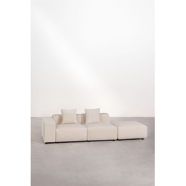 2-delige Modulaire Hoekbank Links Met Lage Armleuning En Poef (↔︎285 Cm) Bruna Corduroy Beige – Linnen - Sklum