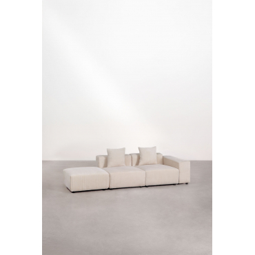 2-delige Modulaire Hoekbank Rechts Met Lage Armleuningen En Pof (↔︎285 Cm) Bruna Corduroy Beige – Linnen - Sklum