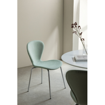 Stapelbare Gestoffeerde Eetkamerstoel Uit Celadon & Grijs – Chroom - Sklum