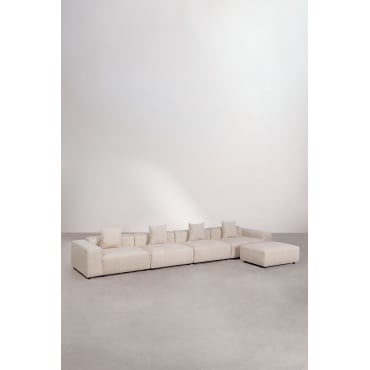 4-delige Modulaire Bank Met Lage Armleuningen En Poef (↔︎480 Cm) Bruna Corduroy Beige – Linnen - Sklum