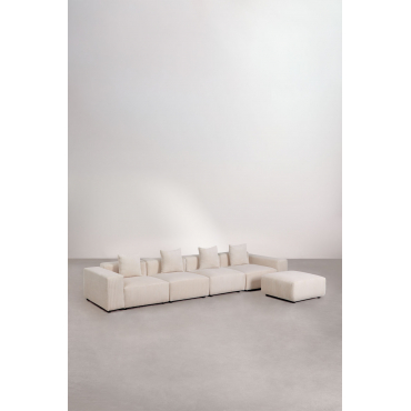 4-delige Modulaire Bank Met Lage Armleuningen En Poef (↔︎400 Cm) Bruna Corduroy Beige – Linnen - Sklum