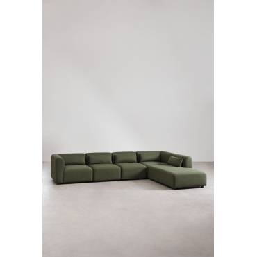 Fogler 5-delige Modulaire Bank Met Rechter Chaise Longue Chenille Groen – Salie - Sklum