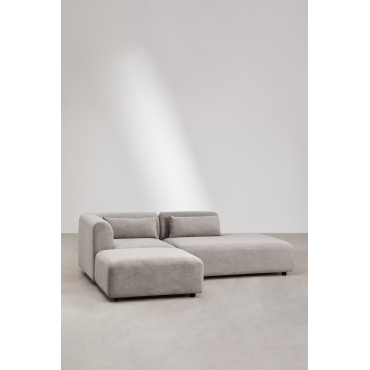 2-delige Modulaire Hoekbank Met Chaise Longue Rechts En Fogler Poef Corduroy Grijs – Taupe – Koel - Sklum