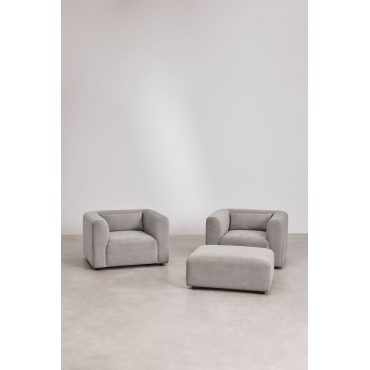 Woonkamerset Met 2 Fauteuils En Fogler Poef Corduroy Grijs – Taupe – Koel - Sklum