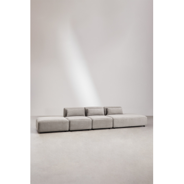 3-delige Modulaire Bank Met Chaise Longue Rechts En Fogler Poef Corduroy Grijs – Taupe – Koel - Sklum