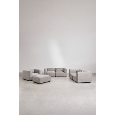 Woonkamerset Met 2 2-delige Modulaire Banken, Fauteuil En Fogler Poef Corduroy Grijs – Taupe – Koel - Sklum
