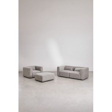 Woonkamerset Met 2-delige Modulaire Bank, Fauteuil En Fogler Poef Corduroy Grijs – Taupe – Koel - Sklum