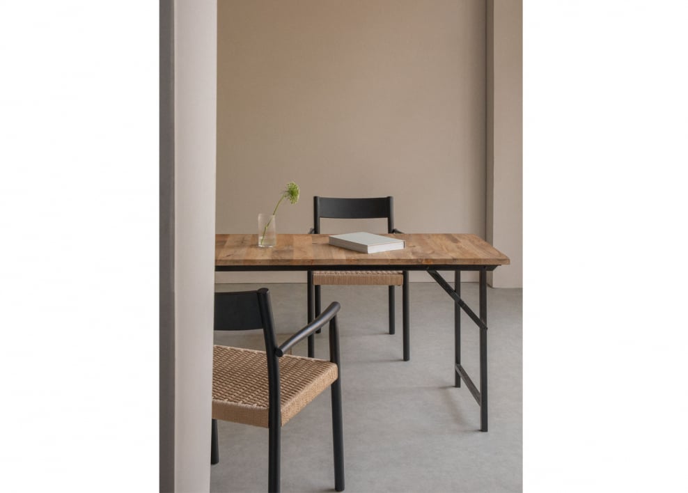 Rechthoekige eettafel 200x100 cm opvouwbaar in mangohout en ijzer - Zwarte Koolstof