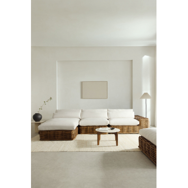 3-delige Modulaire Chaise Longue-bank Links En Milu Rotan Poef Natuurlijk - Sklum