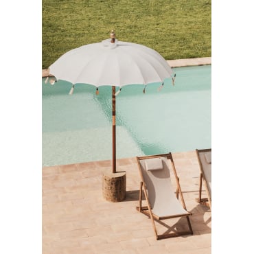 Parasol Van Stof En Hout (ø186 Cm) Manavai Gardenia Wit - Sklum