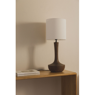 Mangohouten Tafellamp Sintra Donker Handvat Hout & Wit Ø30 Cm - ↑30 Cm Arlina - Sklum