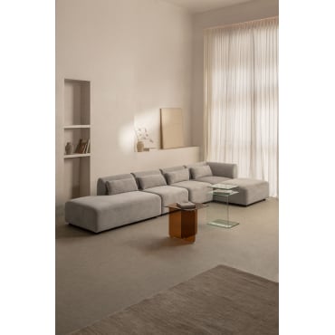 4-delige Modulaire Hoekbank Met Chaise Longue Links En Fogler Poef Corduroy Grijs – Taupe – Koel - Sklum