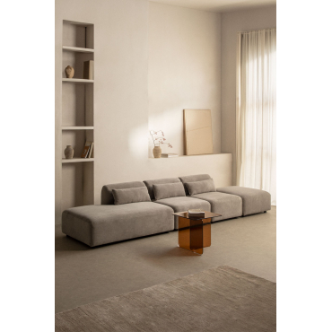 3-delige Modulaire Bank Met Links Chaise Longue En Fogler Poef Corduroy Grijs – Taupe – Koel - Sklum