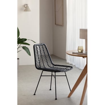 Eetkamerstoel In Synthetisch Riet Gouda Colors Zwart & Zwart - Sklum