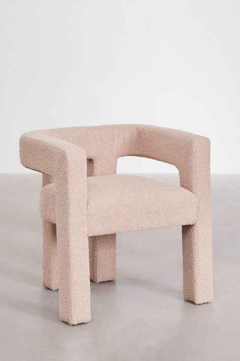 Set van 2 gestoffeerde eetkamerstoelen Liara met armleuningen - Bouclé Roze