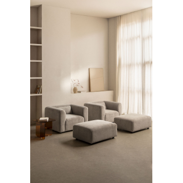 Woonkamerset Met 2 Fauteuils En 2 Fogler Poefs Corduroy Grijs – Taupe – Koel - Sklum