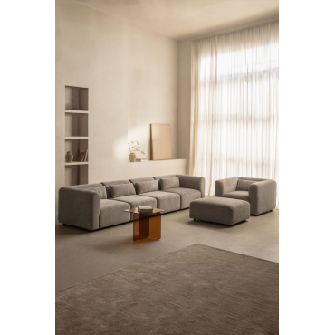 Woonkamerset Met 4-delige Modulaire Bank, Fauteuil En Fogler Poef Corduroy Grijs – Taupe – Koel - Sklum