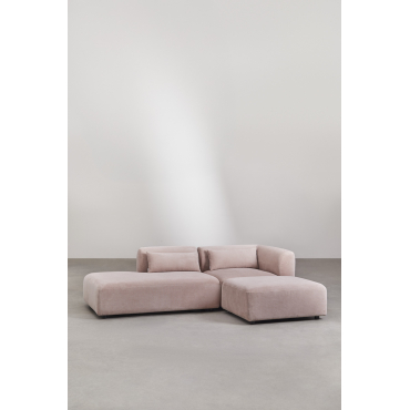 2-delige Modulaire Hoekbank Met Chaise Longue Links En Fogler Poef Corduroy Roze Wijn - Sklum