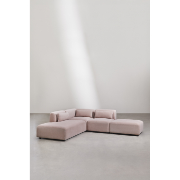 3-delige Modulaire Hoekbank Met Chaise Longue Links En Fogler Poef Corduroy Roze Wijn - Sklum