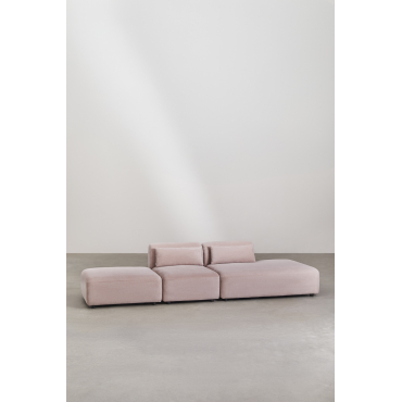 2-delige Modulaire Bank Met Chaise Longue Rechts En Fogler Poef Corduroy Roze Wijn - Sklum