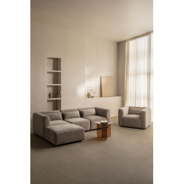 Woonkamerset Met 3-delige Modulaire Bank, Fauteuil En Fogler Poef Corduroy Grijs – Taupe – Koel - Sklum