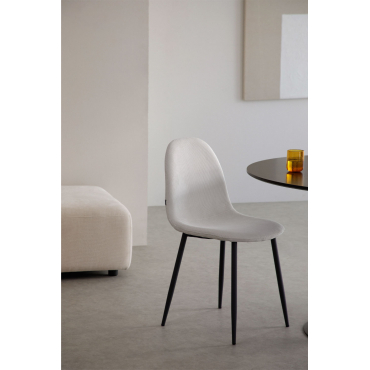 Pak 2 Eetkamerstoelen In Glamm Corduroy Beige – Linnen & Zwart - Sklum
