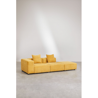 Linker Modulaire Hoekbank Met 2 Zitplaatsen Met Hoge Armleuning En Poef (↔︎285 Cm) Bruna Stof Chenille Mosterd - Sklum