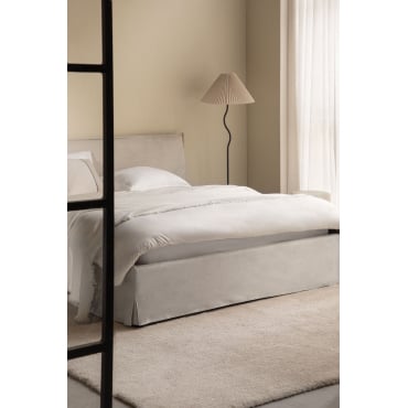 Bed Met Opbergruimte In Lorea-stof Stof Gebroken Wit & 160 X 200 Cm - Sklum