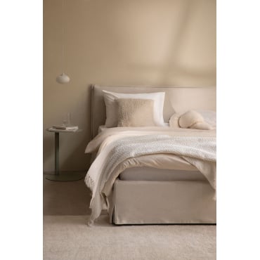 Bed Met Opbergruimte In Lorea-stof Stof Gebroken Wit & 180 X 200 Cm - Sklum