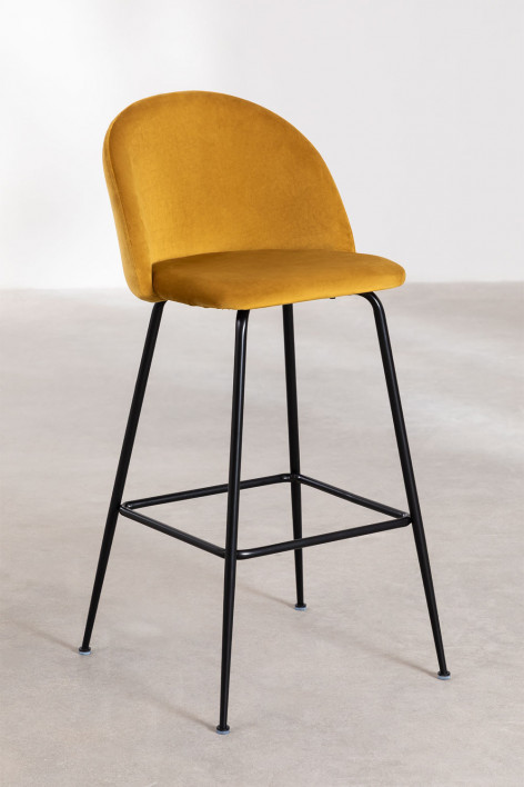 Set van 2 hoge krukken 75 cm van mosterd geel fluweel en zwarte poten Kana Design