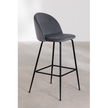 Set Van 2 Hoge Krukken In Fluweel Kana Design Grijs & ↑75 Cm & Zwart - Sklum