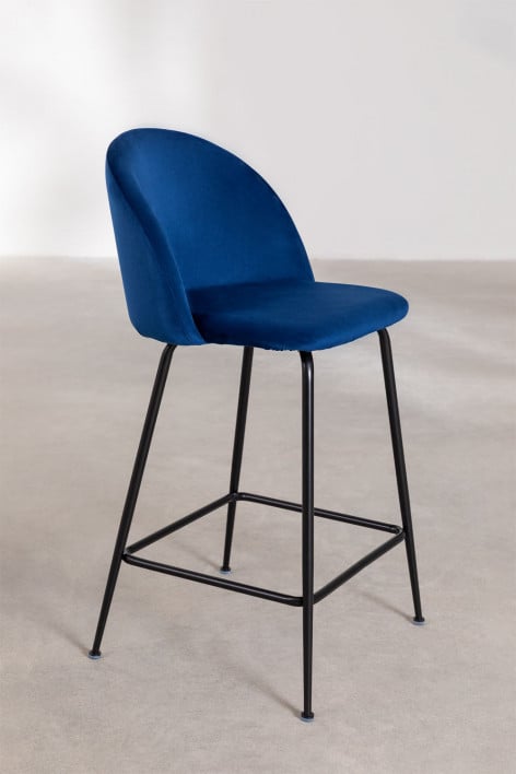 Set van 2 hoge krukken 65 cm van marineblauw fluweel en zwarte poten Kana Design - Blauw