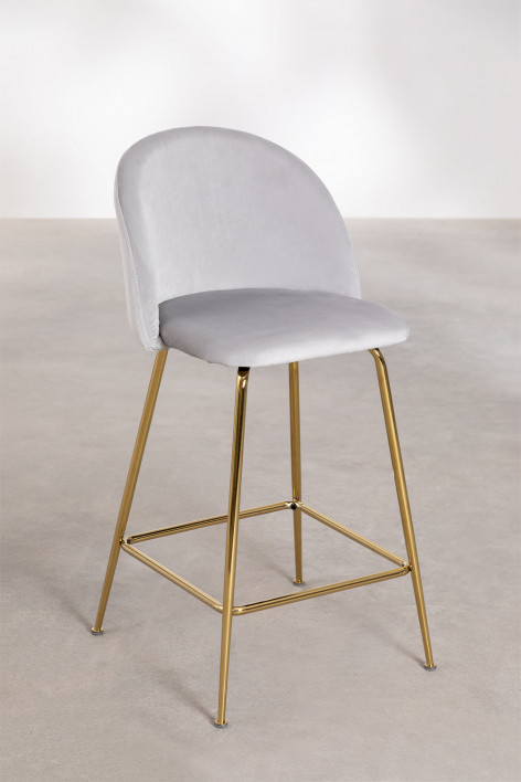 Set van 4 hoge krukken 75 cm van mosterd geel fluweel en gouden poten Kana Design