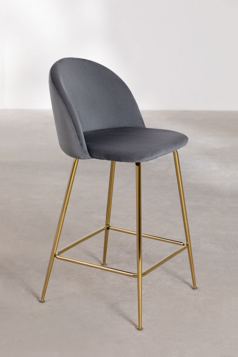 Set van 4 hoge krukken 65 cm van grijs fluweel en gouden poten Kana Design - Grijs