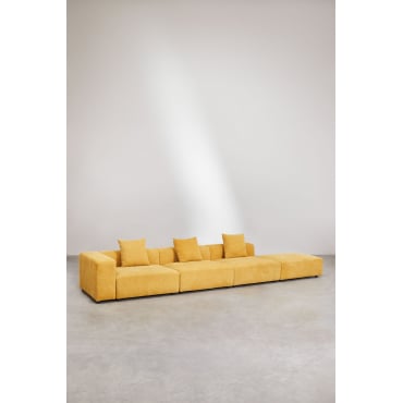 Linker Modulaire Hoekbank Met 3 Zitplaatsen Met Hoge Armleuning En Poef (↔︎450 Cm) Bruna Stof Chenille Mosterd - Sklum