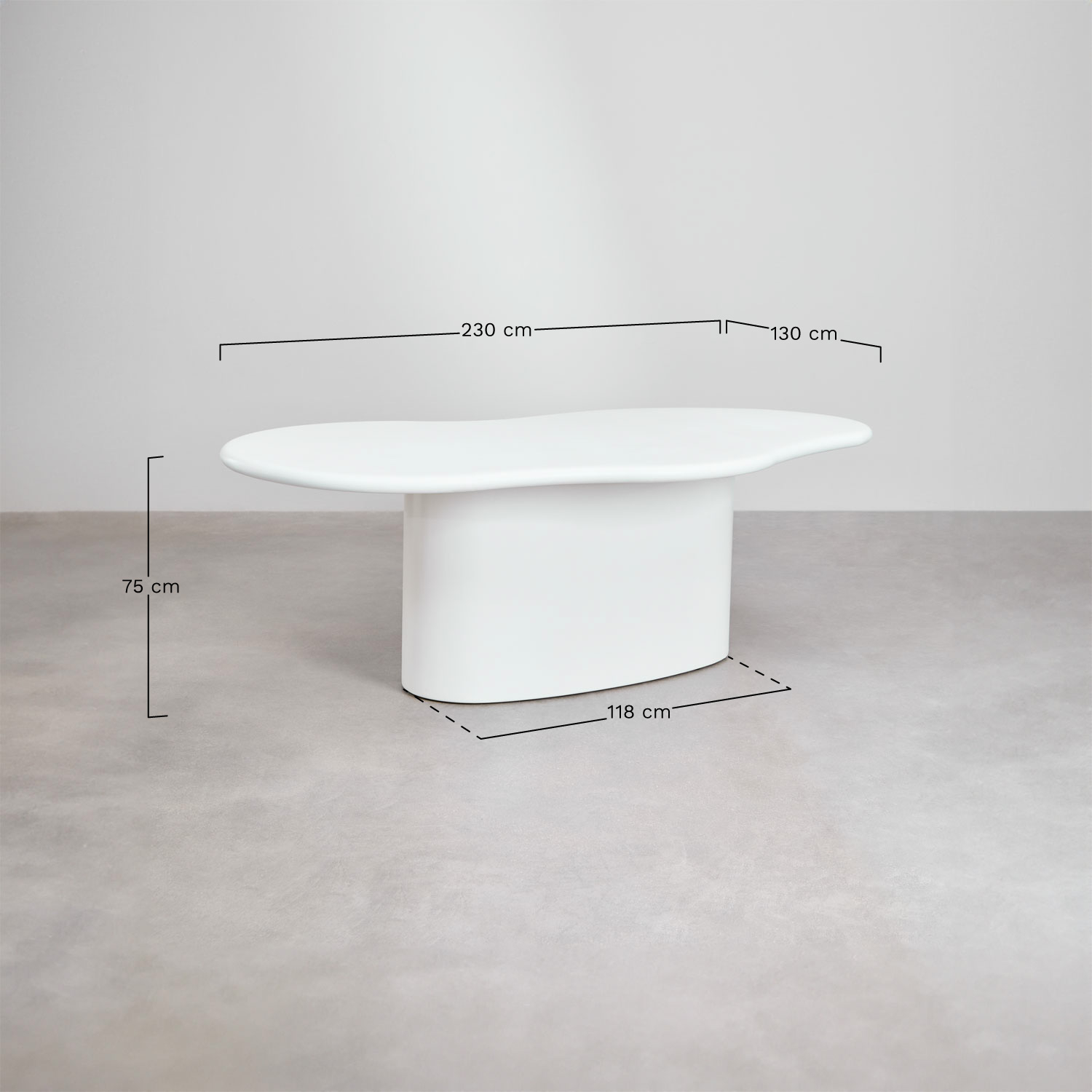 Ovale tuintafel 230x130 cm in beton Vaduz, AFMETINGEN