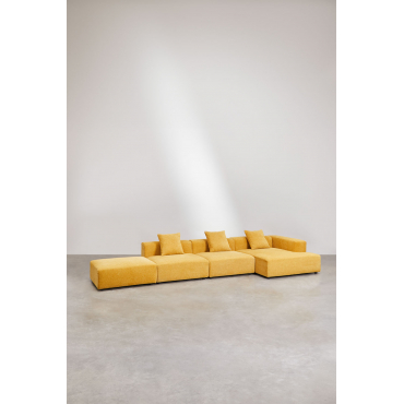 3-delige Chaise Longue Modulaire Bank Rechts Met Pof (↔︎450 Cm) Bruna Stof Chenille Mosterd - Sklum