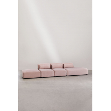 3-delige Modulaire Bank Met Chaise Longue Rechts En Fogler Poef Corduroy Roze Wijn - Sklum