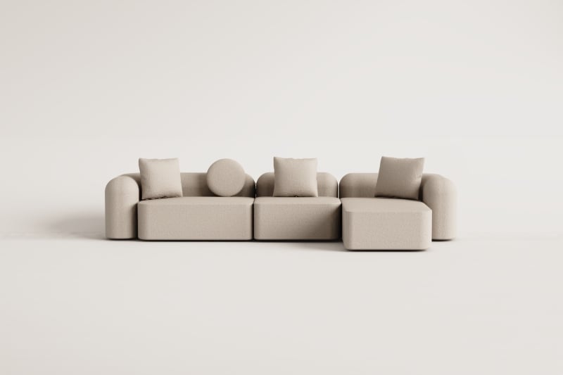 Modulaire bank met chaise longue rechts, 3-delig in chenille Coco