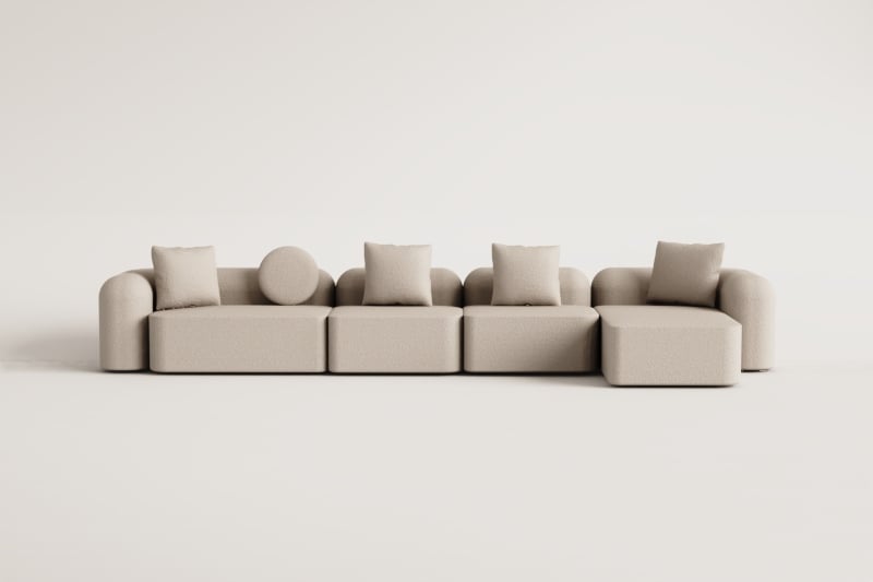 Modulaire bank met chaise longue rechts, 4-delig in chenille Coco