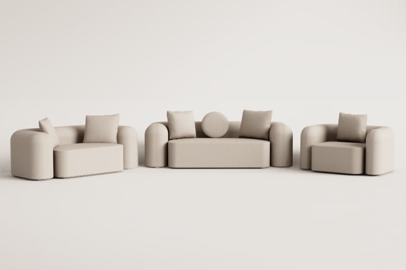 Zitkamer set met modulaire 3-zitsbank, 2-zitsbank en fauteuil in Coco chenille